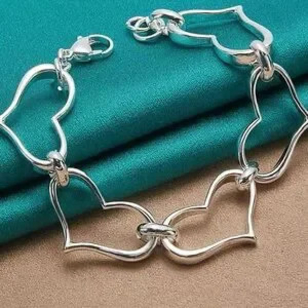 Silver Big Heart-Shaped Chain Bracelet 7